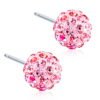 15-1268-24 Pink crystal stud earrings featuring a spherical design with sparkling rhinestones, perfect for adding elegance to any outfit.