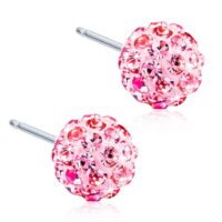 15-1268-24 Pink crystal stud earrings featuring a spherical design with sparkling rhinestones, perfect for adding elegance to any outfit.