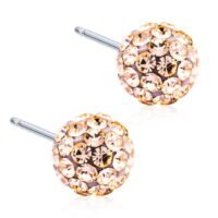 15-1268-75 Rose gold stud earrings featuring sparkling crystals, perfect for adding elegance to any outfit. High-quality jewelry for special occasions.
