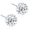 15-1269-01 Pair of sparkling crystal stud earrings with a round design, featuring multiple facets for enhanced shine and brilliance.