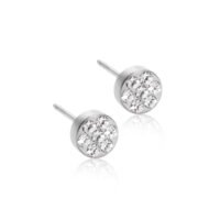 Brilliance Plenary Earrings 15-12166-01 Silver stud earrings featuring multiple sparkling crystals arranged in a circular pattern, perfect for adding elegance to any outfit.