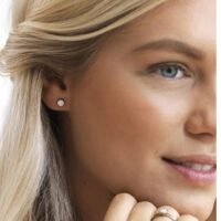orhangen_ring_titan_blomdahl_7330981521588_7330981571781_15-12166-01_31-120166-1701.jpg Close-up of a woman wearing elegant diamond stud earrings, showcasing a classic jewelry design that enhances beauty and style.