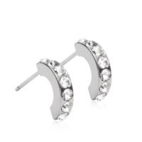 orhangen_titan_blomdahl_7330981520611_15-12146-01.png Silver hoop earrings adorned with sparkling crystals, featuring a sleek design and polished finish, ideal for any jewelry collection.