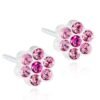 15-0114-57 Pink floral stud earrings featuring multiple sparkling crystals in a flower shape, ideal for casual and formal wear.