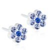 15-0114-58 Blue crystal flower stud earrings featuring multiple blue stones in a floral arrangement, perfect for adding elegance to any outfit.