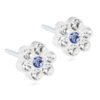 15-0114-89 Flower-shaped stud earrings featuring clear and blue crystals, perfect for adding a touch of elegance to any outfit.