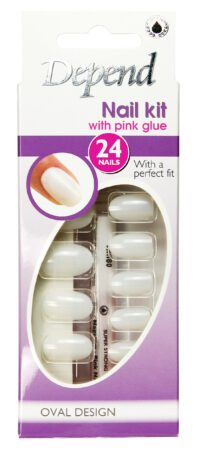 6012_eur Depend nail kit featuring 24 oval design nails with pink glue for a perfect fit, ideal for at-home manicures and nail art.