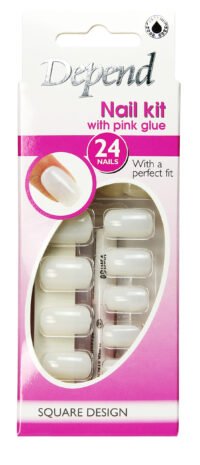 6036_eur Depend nail kit featuring 24 square design nails and pink glue for easy application and a perfect fit.