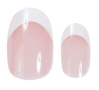 6164_Dj Set of French tip artificial nails in two sizes, featuring a natural pink base and white tips for a classic manicure look.