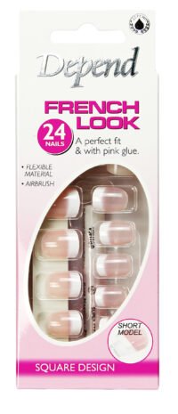 6302_يورو أظافر فرنسية قصيرة بمظهر أنيق مكونة من 24 قطعة، مصنوعة من مادة مرنة، وصمغ وردي لسهولة التطبيق.