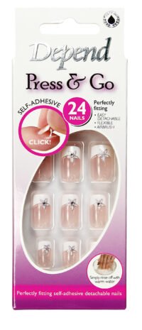 6322_eur Depend Press & Go self-adhesive nails set featuring 24 flexible and detachable nails with an airbrush finish and decorative design.