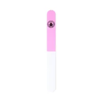 9219-Nail-File-Soft-4-Steps Pink and white nail file with logo for nail care and grooming, ideal for shaping and smoothing nails.