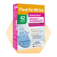 أقراص Pearlie White DentureClean الفورية والليلية، 42 قرصًا، منظف فعال لأطقم الأسنان من أجل الحصول على نفس منعش وإزالة البقع.