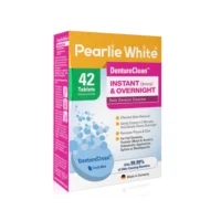 Pearly White DentureClean 42 قرصًا لتنظيف الأسنان الصناعية بشكل فعال، يزيل البقع والروائح، بنكهة النعناع المنعشة، صنع في ألمانيا.