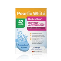 أقراص Pearlie White DentureClean الفورية والليلية لتنظيف الأسنان الصناعية بشكل فعال وإزالة البقع والتخلص من الروائح الكريهة، 42 قرصًا.