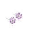 orhangen_nickelfri_plast_blomdahl_7330981510629_15-0114-56 Purple floral stud earrings featuring sparkling crystals in a flower design, perfect for adding a touch of elegance to any outfit.