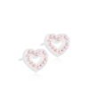 orhangen_nickelfri_plast_blomdahl_7330981510674_15-01121-24 Heart-shaped earrings with pink crystals, perfect for adding a touch of elegance to any outfit. Stylish jewelry accessory for various occasions.
