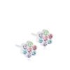 orhangen_nickelfri_plast_blomdahl_swarovski_7330981512722_15-0114-98 Colorful floral stud earrings featuring multiple gemstones in pink, green, and blue hues, set in a silver-tone base.