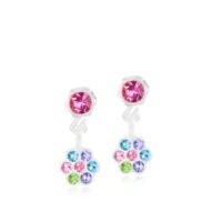 orhangen_nickelfri_plast_blomdahl_swarovski_7330981512869_15-0103-1498 أقراط زهور ملونة تتميز بأحجار كريمة باللون الوردي والأزرق والأخضر والأرجواني مثبتة في الفضة، مثالية لإضافة لمسة نابضة بالحياة إلى أي مظهر.