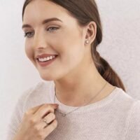 orhangen_ring_armband_halsband_blomdahl_7330981156575_7330981572108_7330981580462_7330981590577_15-1409-01_31-12024-1701_32-2424-0501_33-2424-05 01.jpg امرأة ترتدي مجموعة مجوهرات رقيقة تتكون من أقراط مرصعة بالجواهر وقلادة بسيطة، تعكس الأناقة والأسلوب العصري.