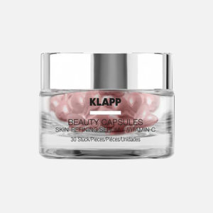 05 KLAPP Beauty Capsules containing skin-refining Vitamin C serum, designed for skincare routines, enhancing skin texture and radiance.