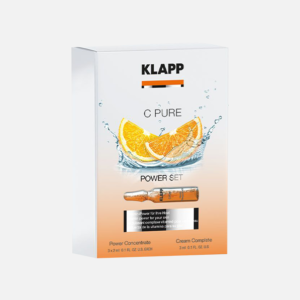 06 KLAPP C Pure Power Set featuring Power Concentrate and Cream Complete with orange slices and water splash design.