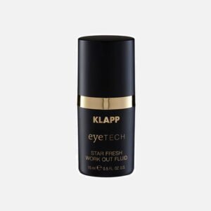 Eye-cream-tech (1) KLAPP eyetech Star Fresh Work Out Fluid in a sleek black bottle, 15ml size, designed for eye care and rejuvenation.