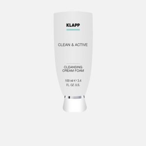 et KLAPP Clean & Active Cleansing Cream Foam in a 100ml tube, designed for effective facial cleansing and skin care.