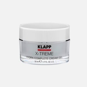 haydra-gel KLAPP X-Treme Hydra Complete Cream-Gel in a clear jar, designed for deep hydration and skin nourishment, 50ml size.