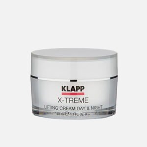 lifiting-day-and-night (1) KLAPP X-Treme Lifting Cream for day and night use in a clear jar, 50ml, designed for skin lifting and rejuvenation.