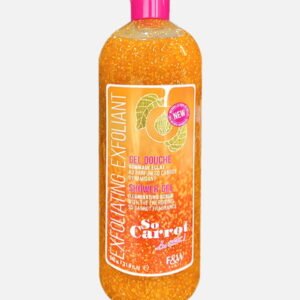 product-copy3 So Carrot Exfoliating Shower Gel in a 750ml bottle with a vibrant orange color and glittery texture, featuring a carrot fragrance.