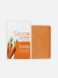 soap Fair & White carrot soap bar with packaging, designed for exfoliation and natural radiance, featuring carrot extract for skin benefits.