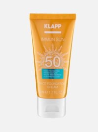 KLAPP Immun Sun Face Foundation Cream with SPF 50, offering high protection for the skin in a 50 ml tube, suitable for daily use.