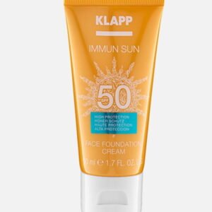 with-clore (1) KLAPP Immun Sun Face Foundation Cream with SPF 50, offering high protection for the skin in a 50 ml tube, suitable for daily use.
